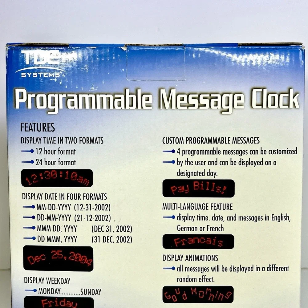 TDE Systems Programmable Message Clock LED Display Floating Message NEW Open Box